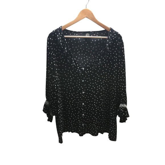 Bobeau Top Women's Size 2X Black White Spots Button Up - Picture 1 of 5